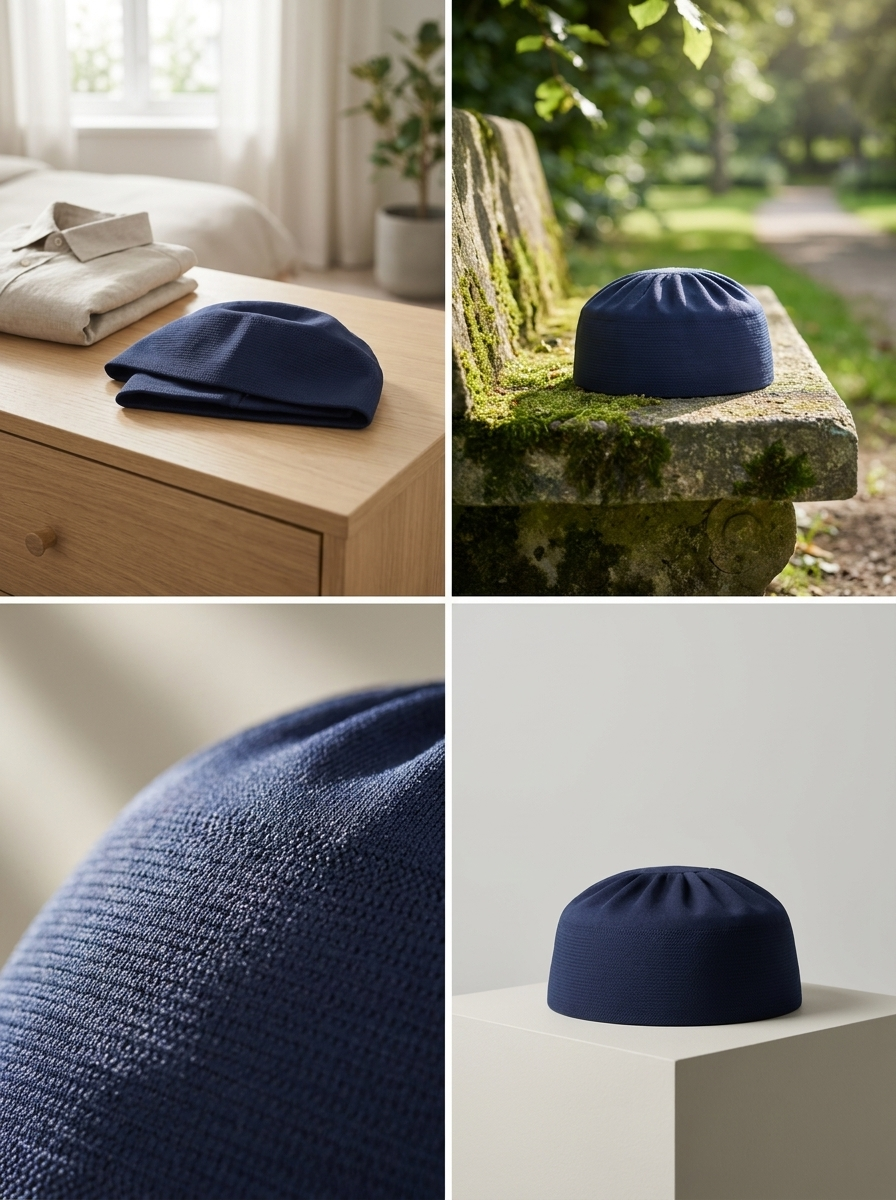Navy Indian Textured Fez Cap