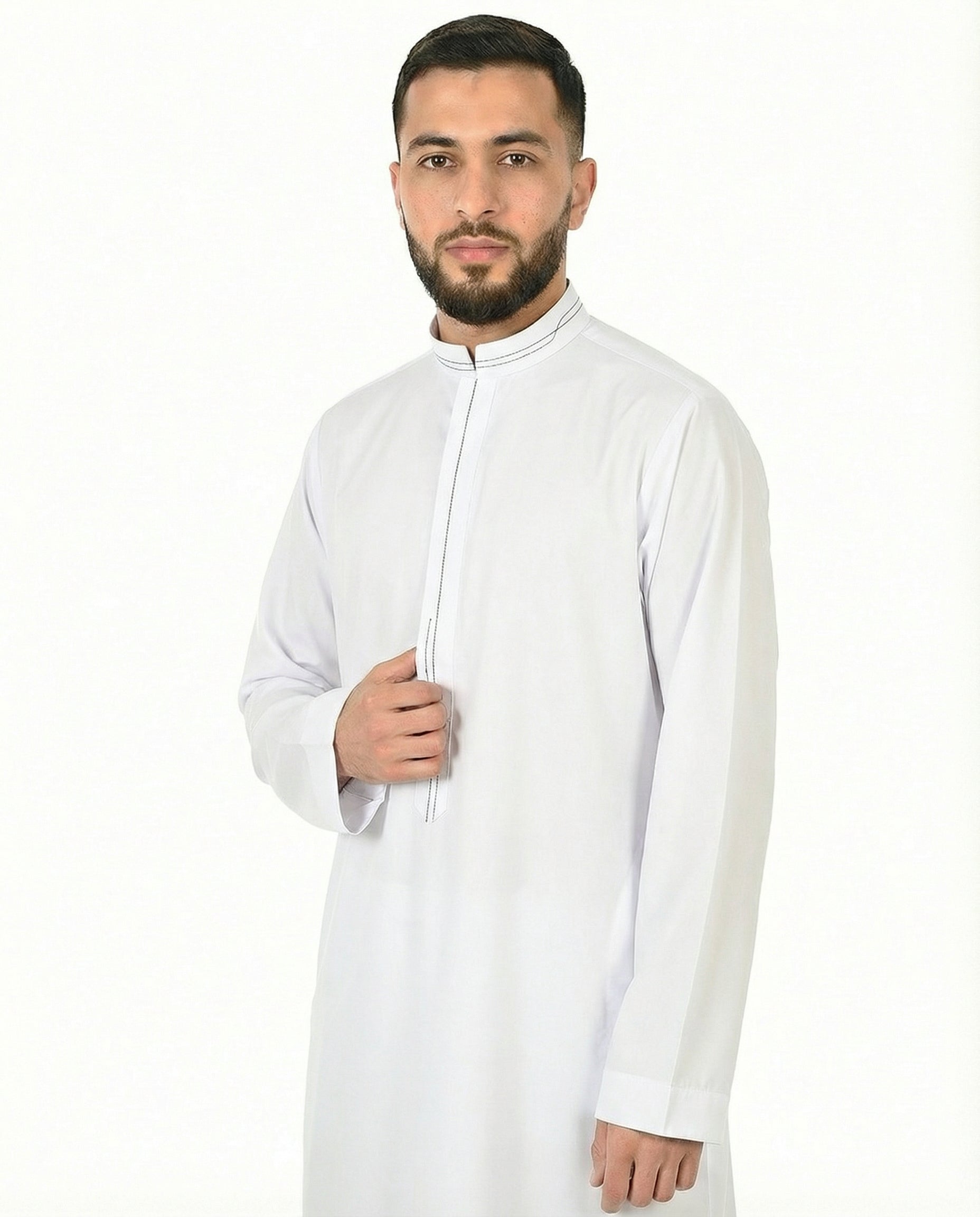 Brilliant White Luxury Contrast Stitch Thobe