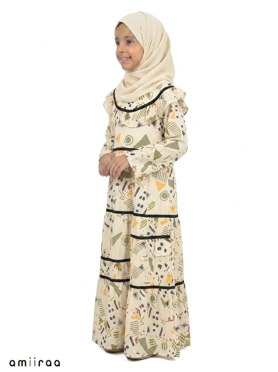 Tea Girls Abstract Print Frill Maxi Dress