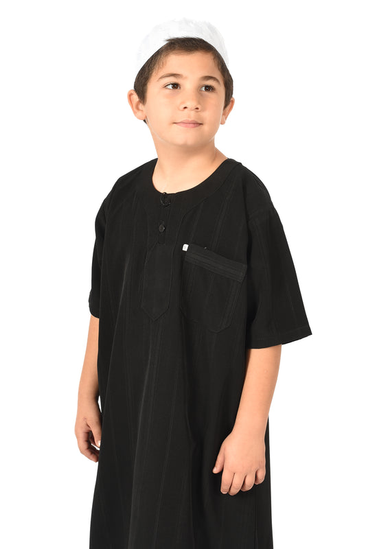 Kids Short Sleeve Thobe - Black