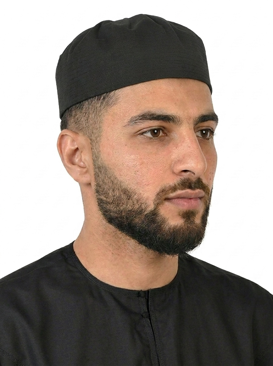 Black Indian Textured Fez Cap