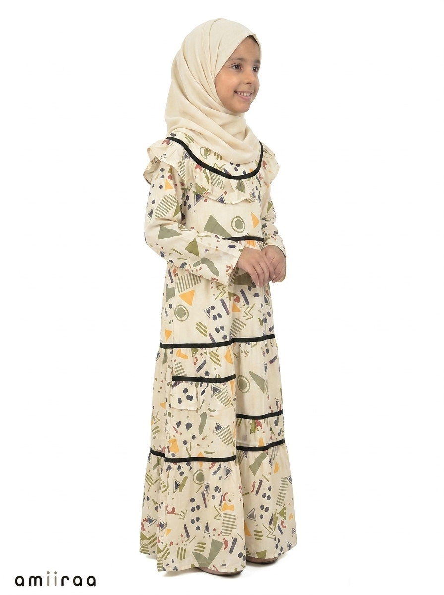 Tea Girls Abstract Print Frill Maxi Dress
