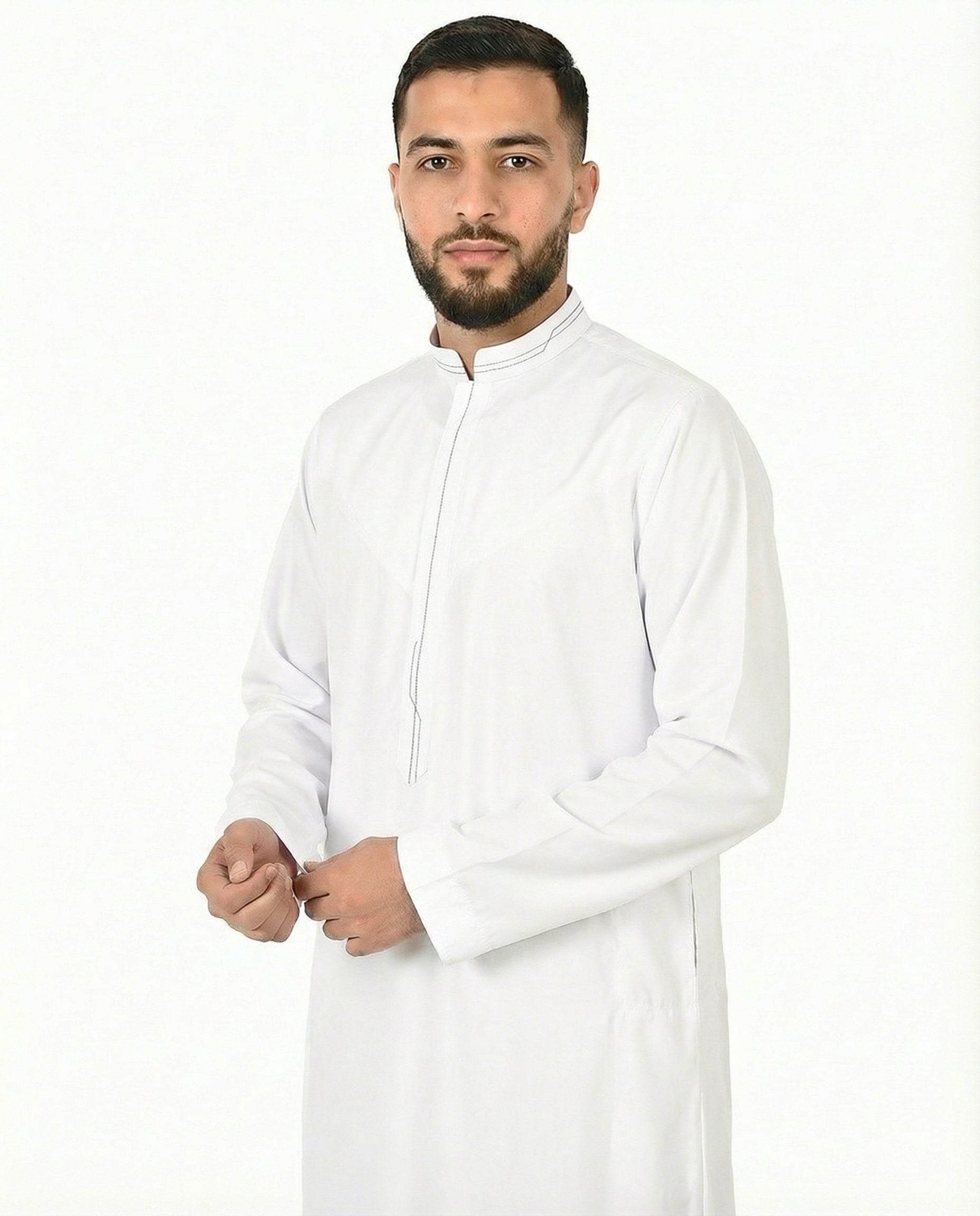 Brilliant White Luxury Contrast Stitch Thobe