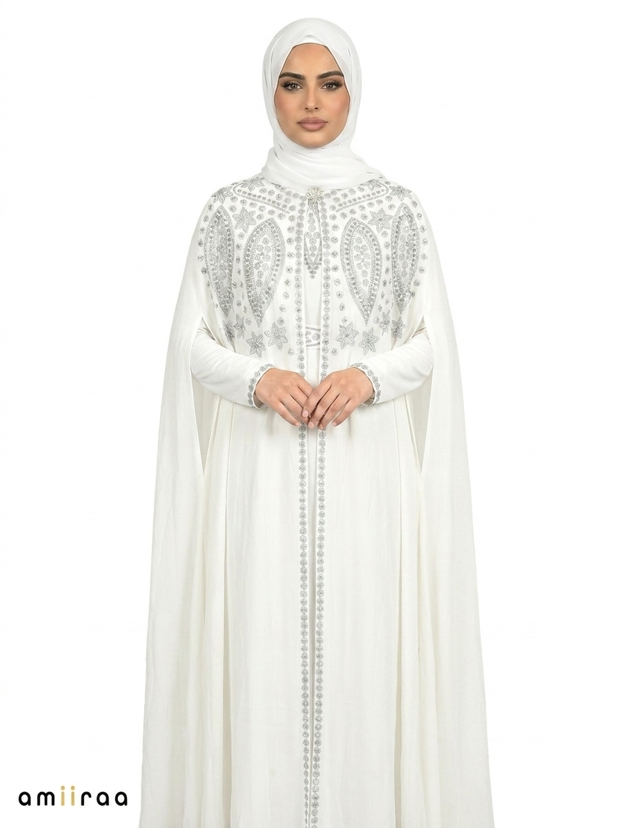 Bit of Blue Elegant Intricate Beaded Front Pattern Open Abaya