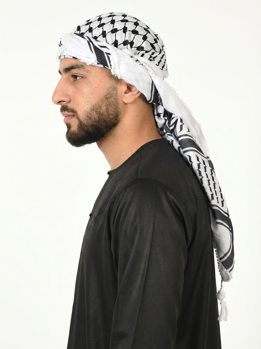 Black Beauty Keffiyeh Pattern Tassel Scarf