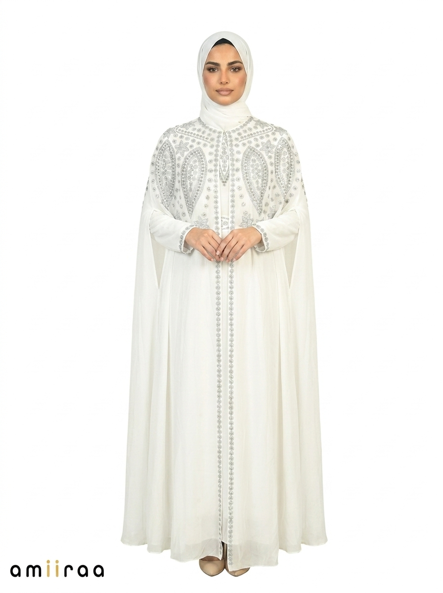 Bit of Blue Elegant Intricate Beaded Front Pattern Open Abaya