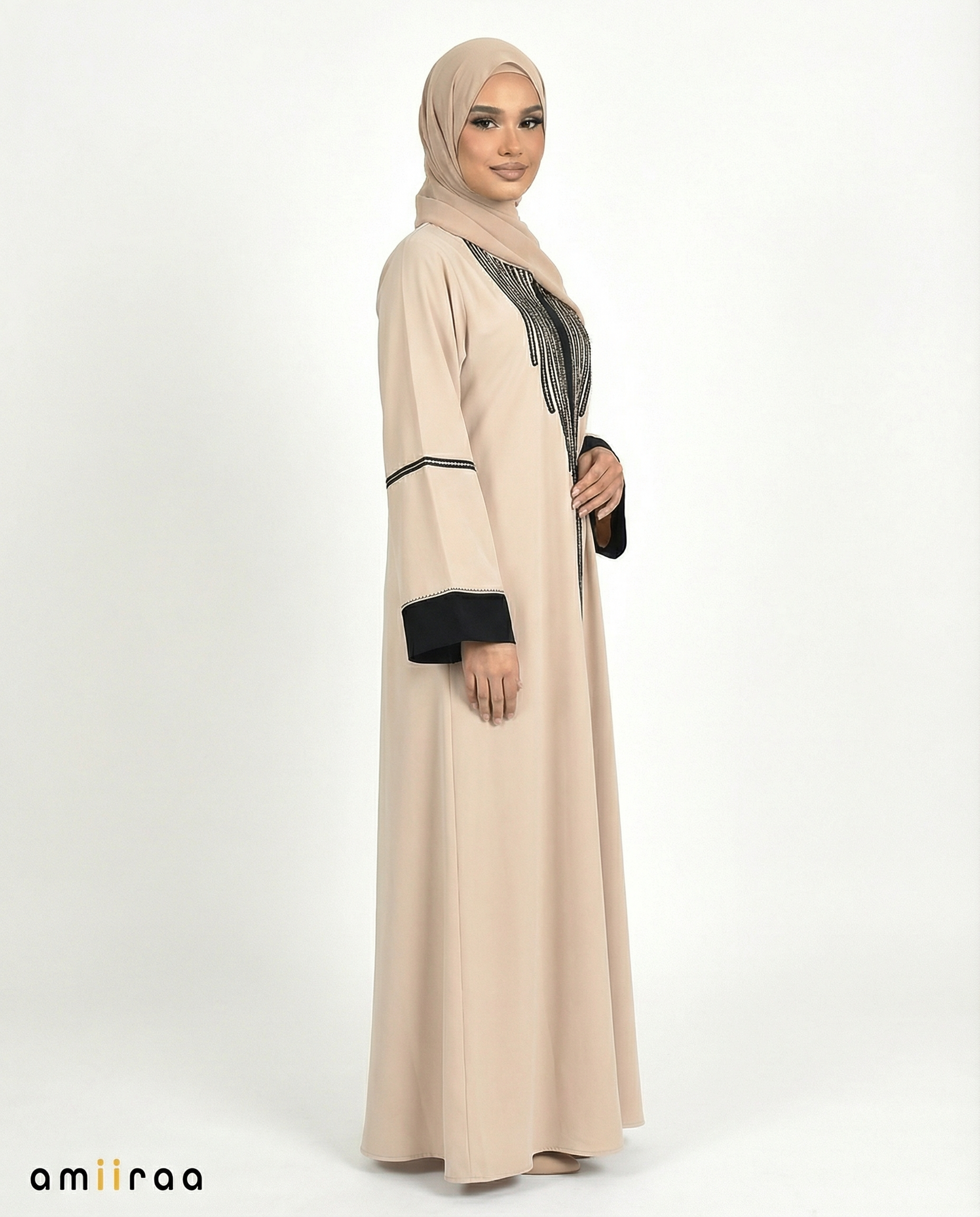Katalia Style 3 Piece Modest Abaya Set – Cloud Cream