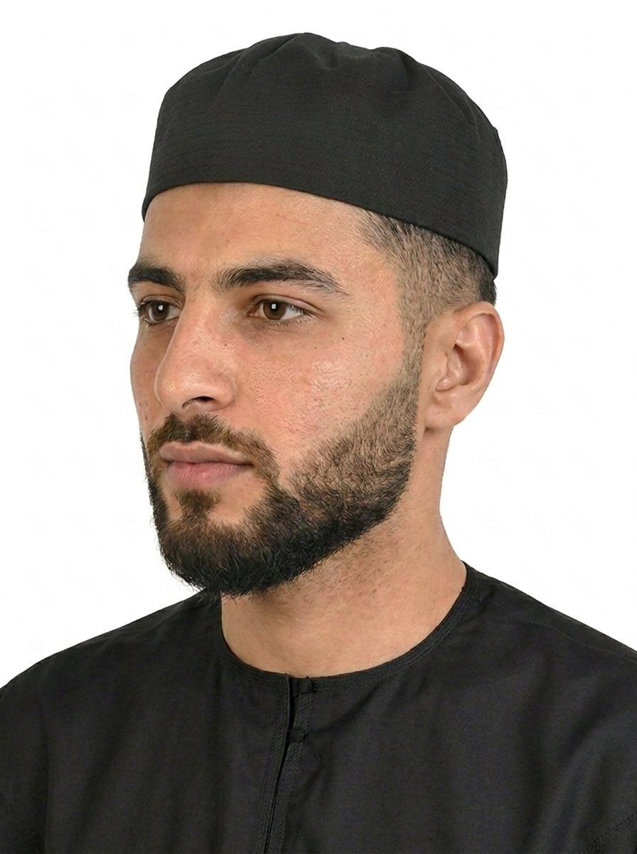 Black Indian Textured Fez Cap