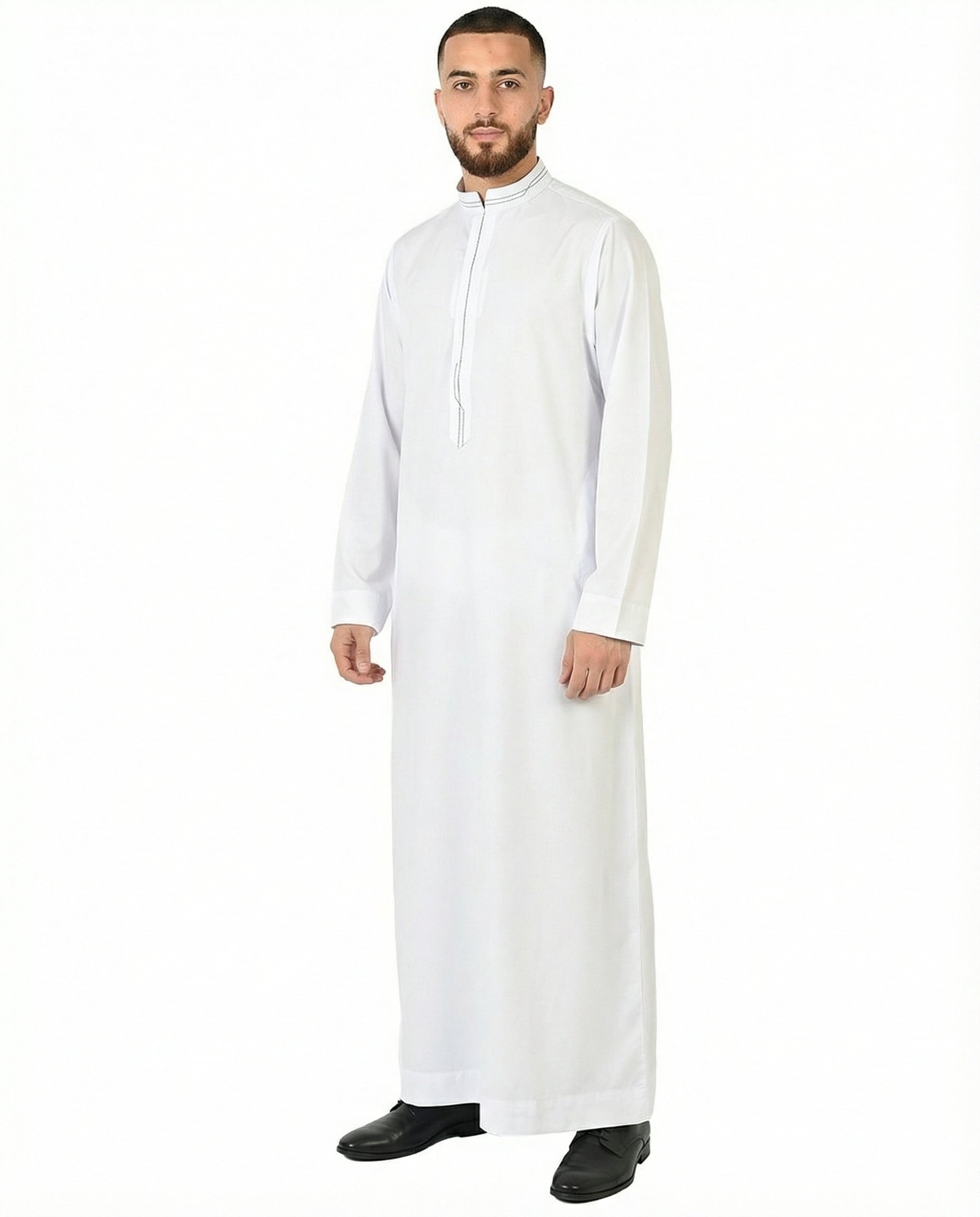 Brilliant White Luxury Contrast Stitch Thobe