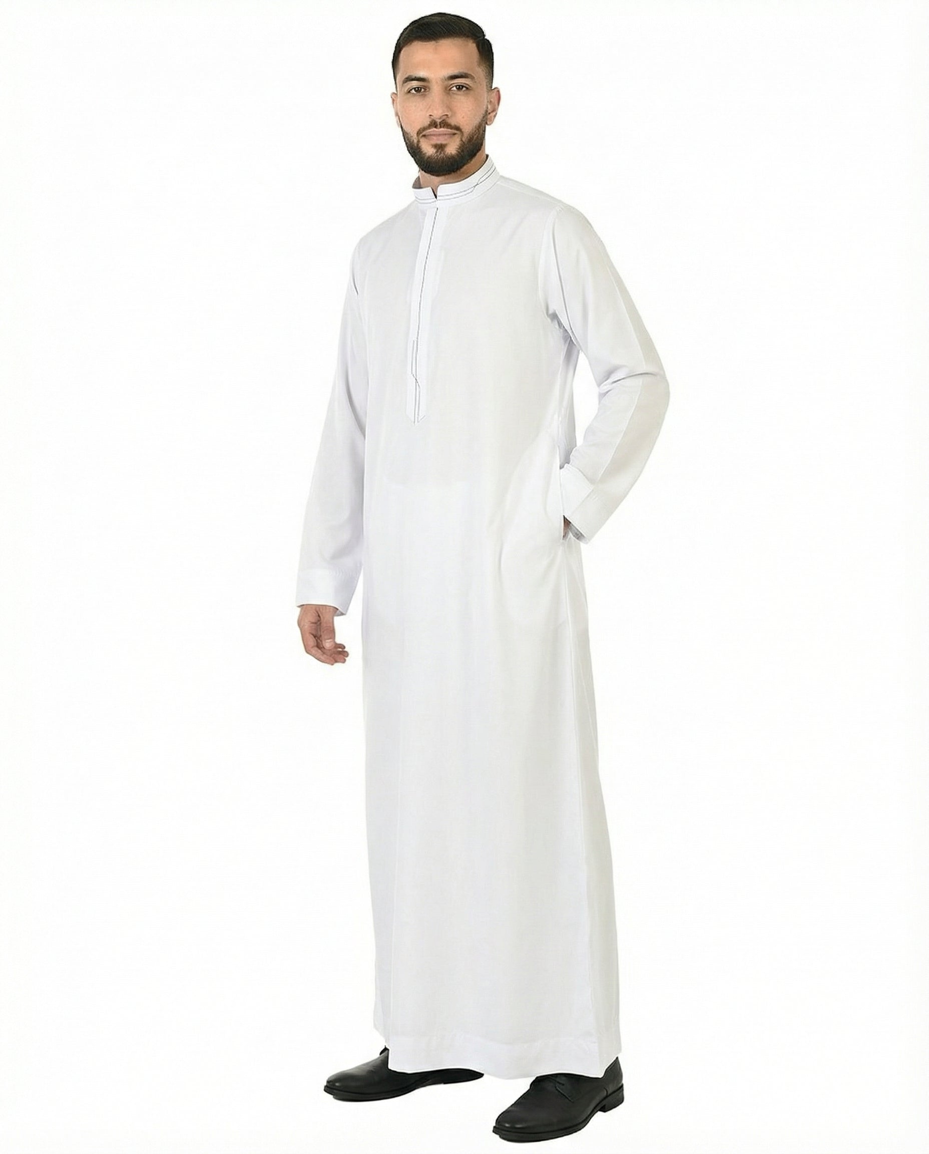 Brilliant White Luxury Contrast Stitch Thobe