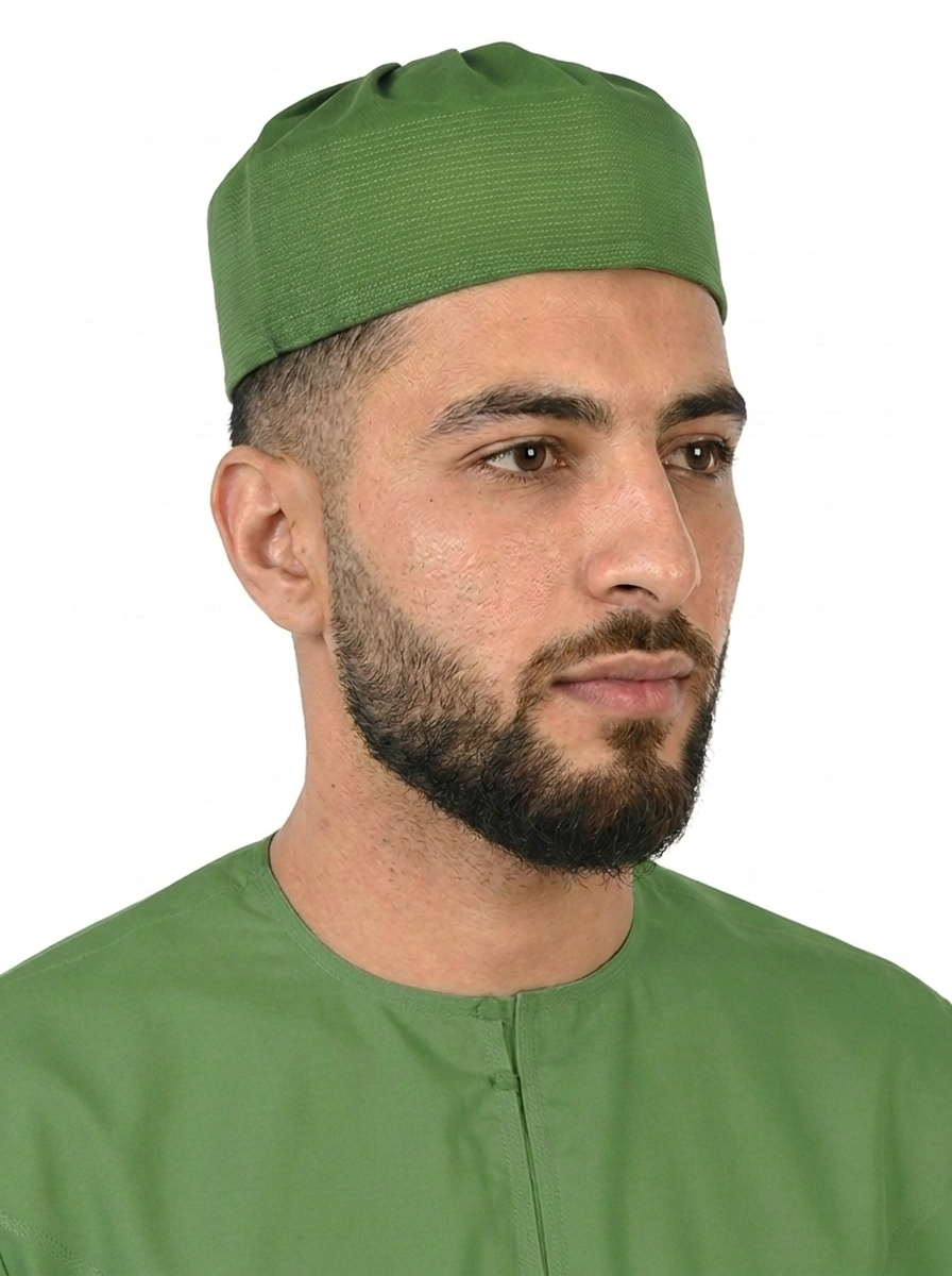 Green Indian Textured Fez Cap