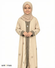 Abbey Stone Girls Floral Embroidered Open Abaya with Inner Dress