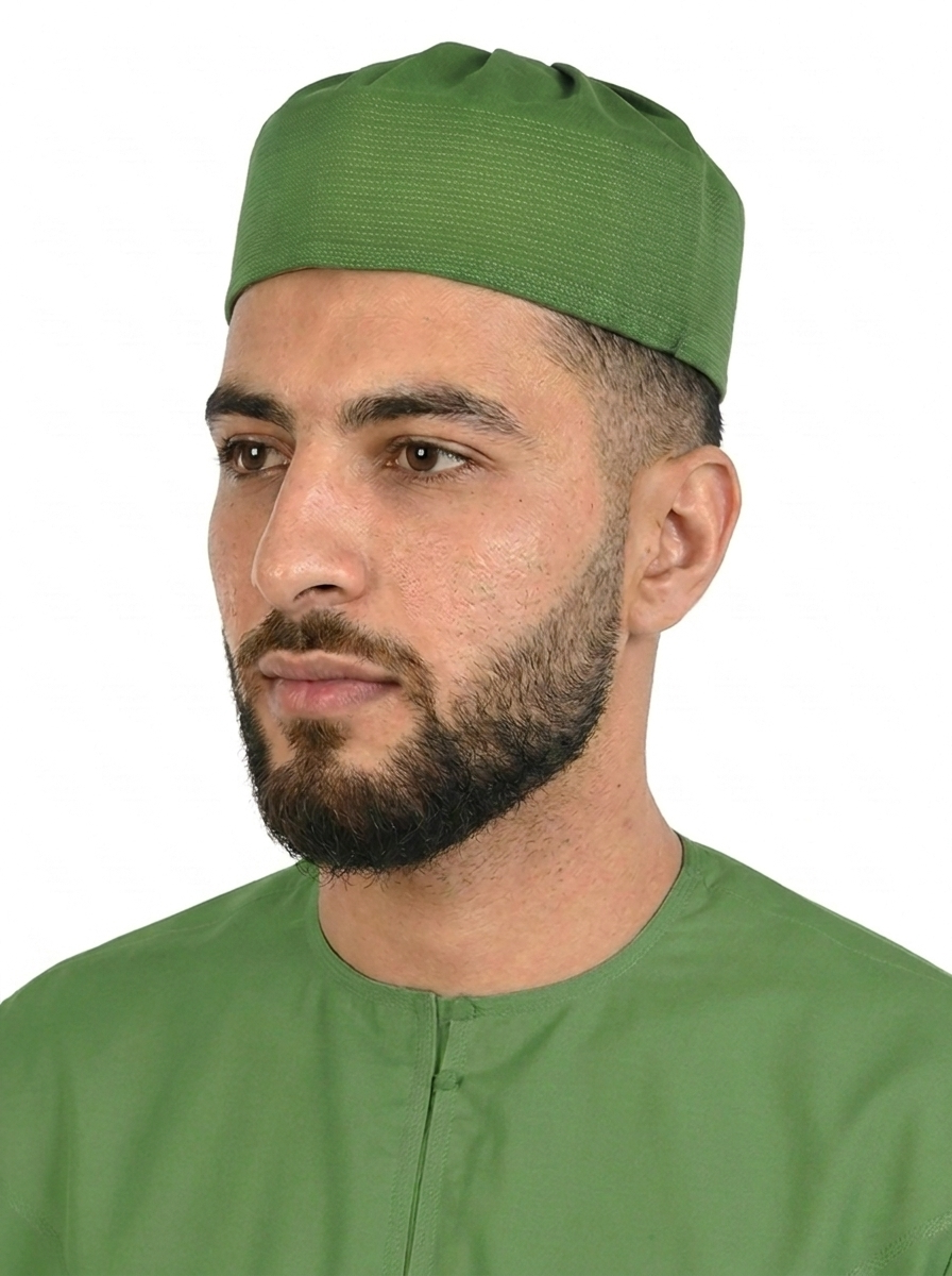 Green Indian Textured Fez Cap