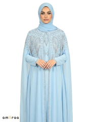 Blue Bel Elegant Intricate Beaded Front Pattern Open Abaya