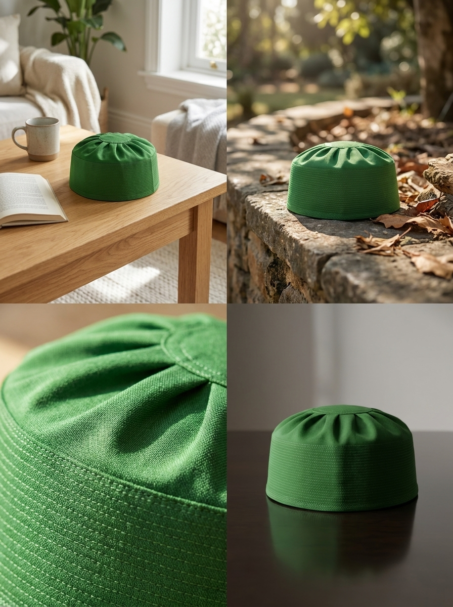 Green Indian Textured Fez Cap