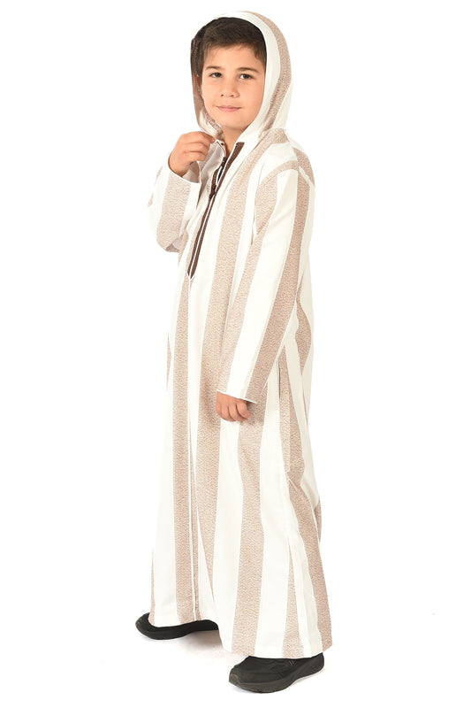 Focha Kids Hooded Thobe - Brown Striped