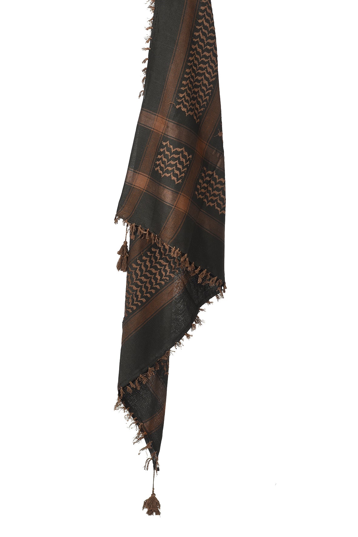 Russet Brown Keffiyeh Pattern Tassel Scarf