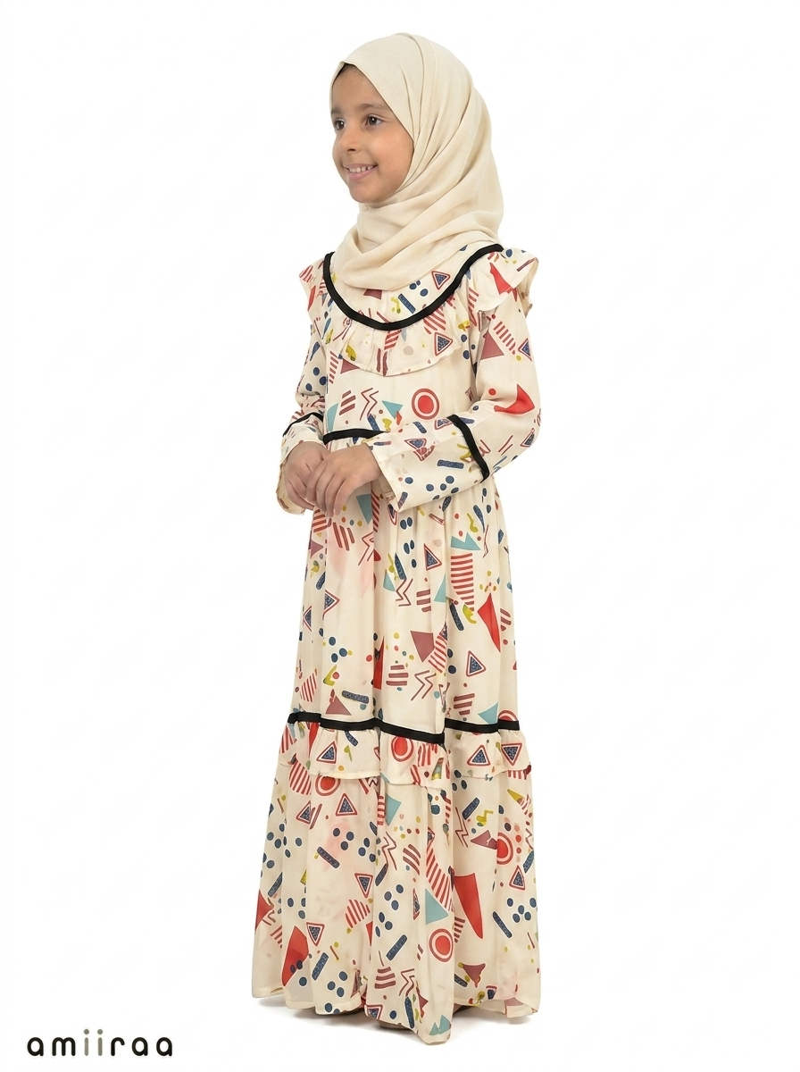 Chili Girls Abstract Print Frill Maxi Dress
