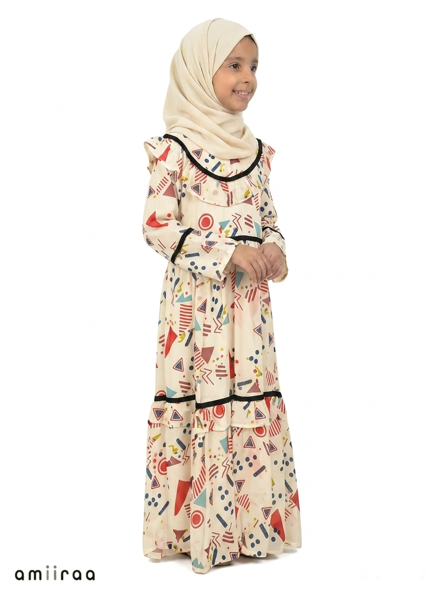 Chili Girls Abstract Print Frill Maxi Dress