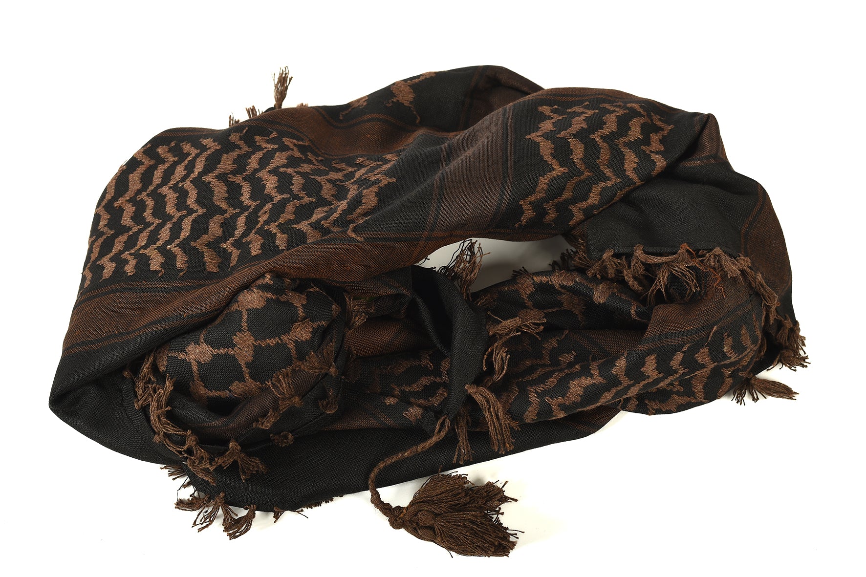 Russet Brown Keffiyeh Pattern Tassel Scarf