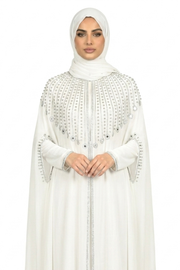 Bit of Blue Elegant Embellished Open Abaya with Sheer Cape