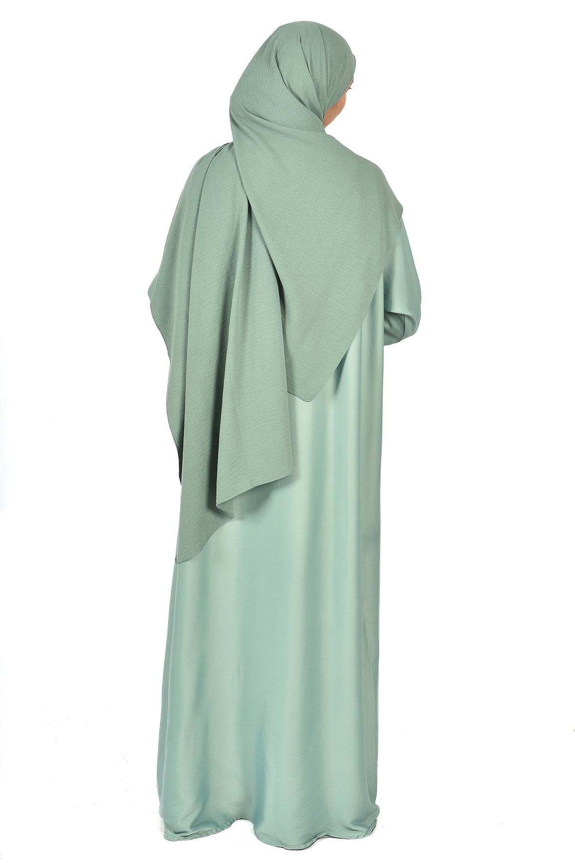 Light Green Abaya with Front Zipper and Rectangular Embroidery – Soft & Elegant Style (ladies abaya )
