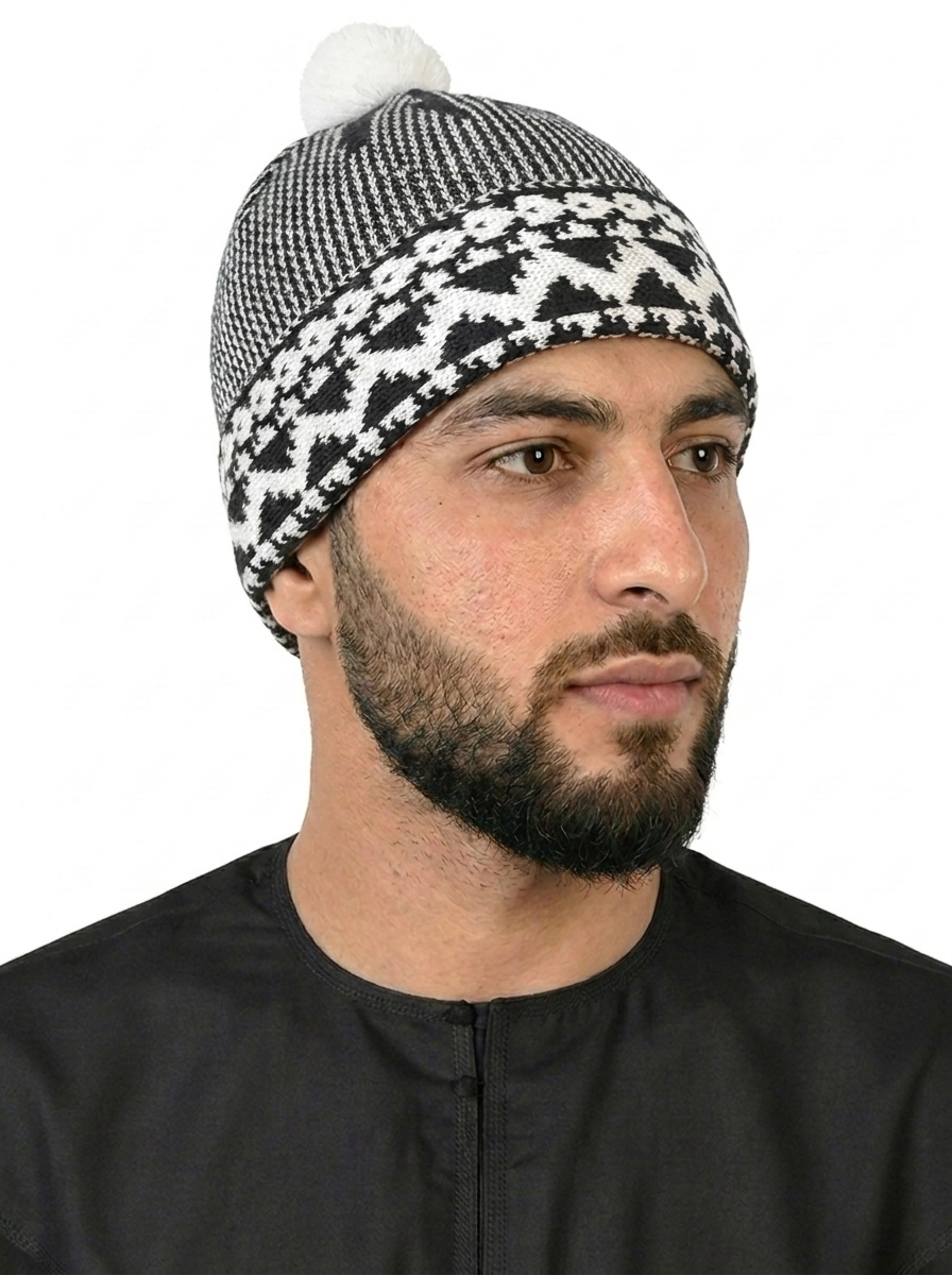 Black & White Pattern Wool Winter Cap