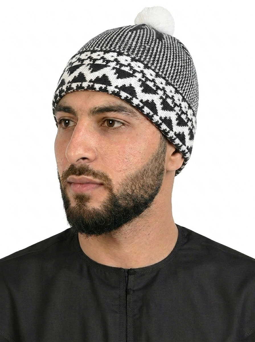 Black & White Pattern Wool Winter Cap