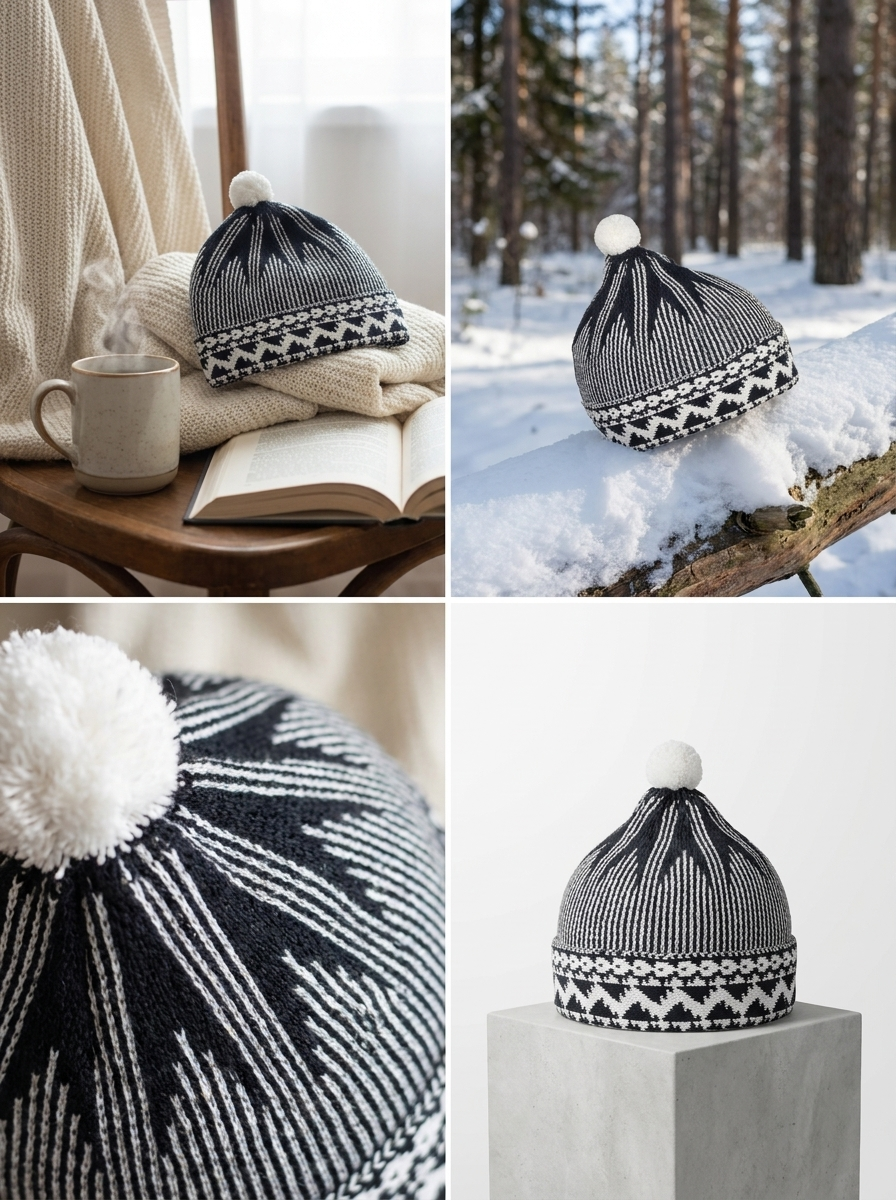 Black & White Pattern Wool Winter Cap