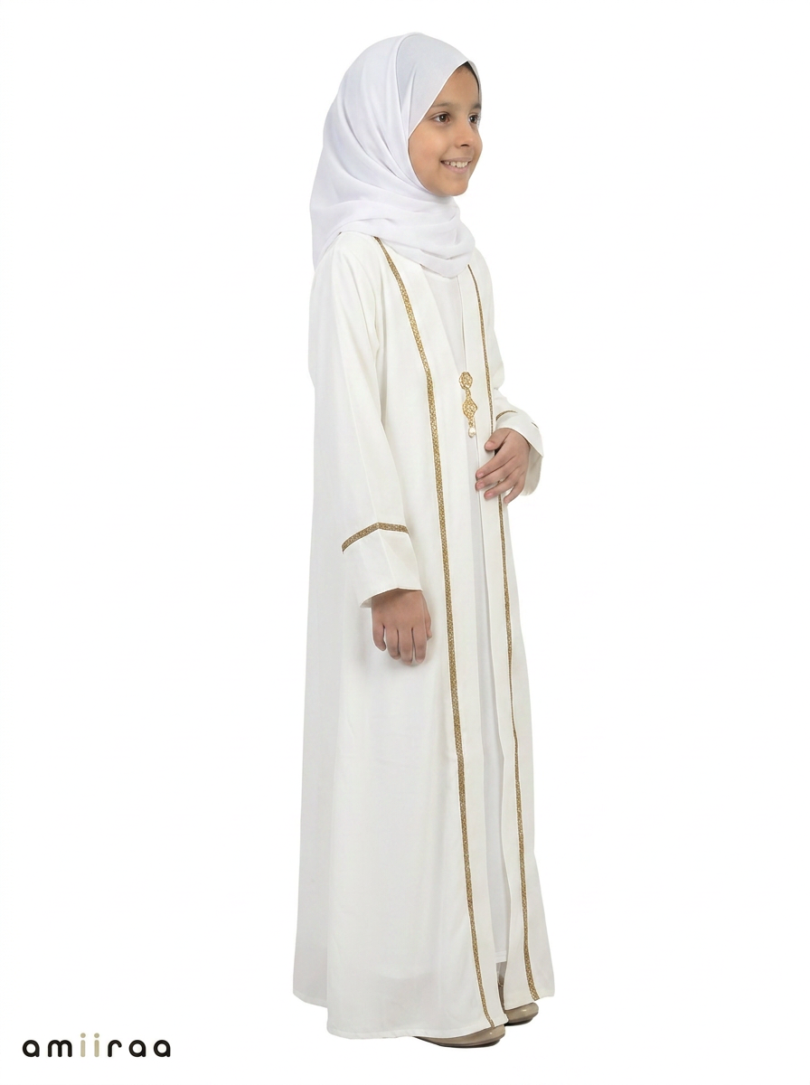 Billowing Sail Saudi Abaya with Gold Trim Detailing