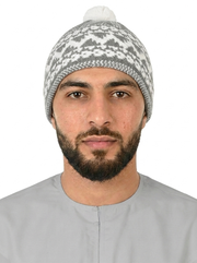 Grey & White Pattern Wool Winter Cap