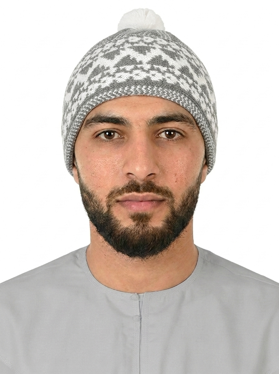 Grey & White Pattern Wool Winter Cap