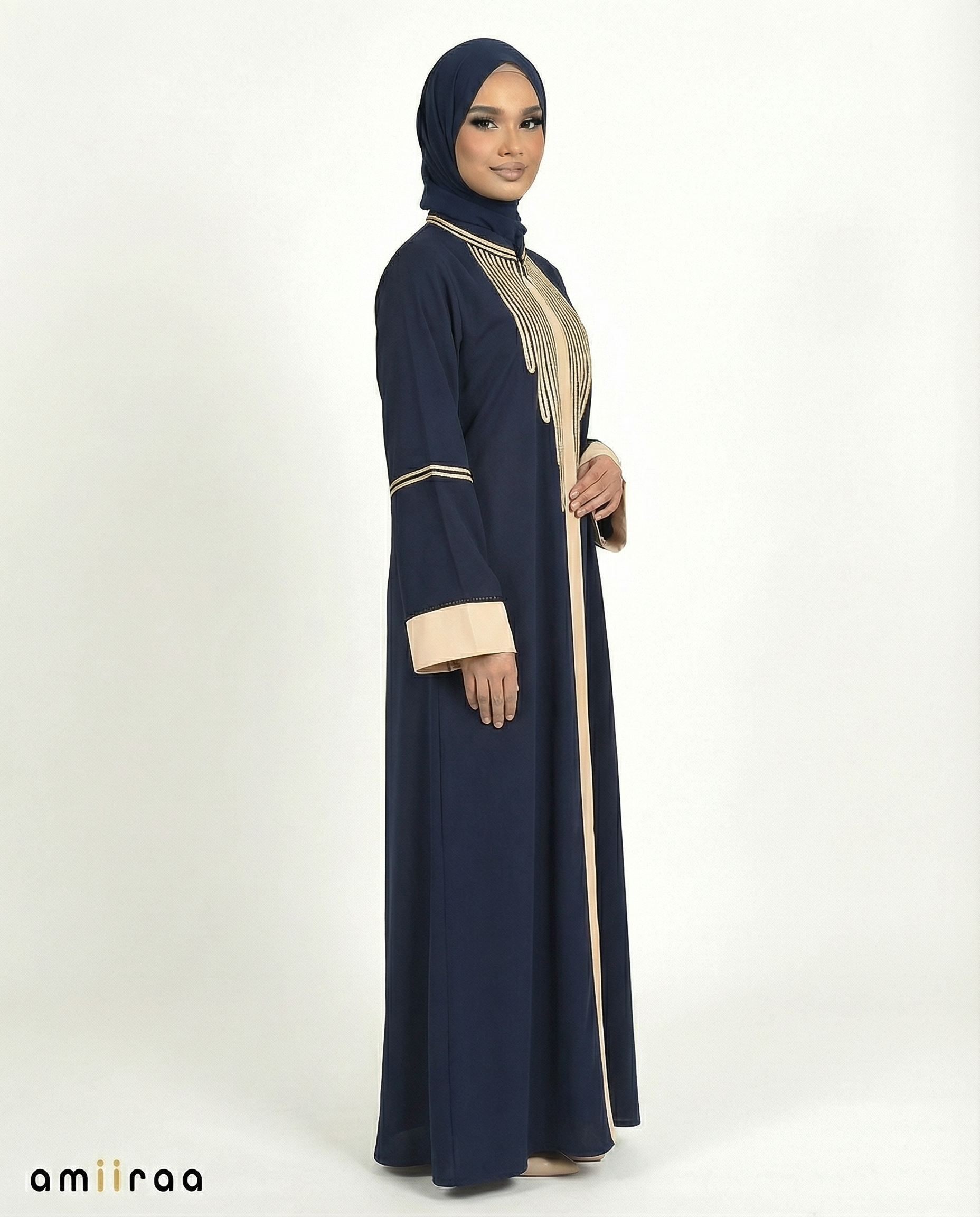 Katalia Style 3 Piece Modest Abaya Set – Dark Sapphire