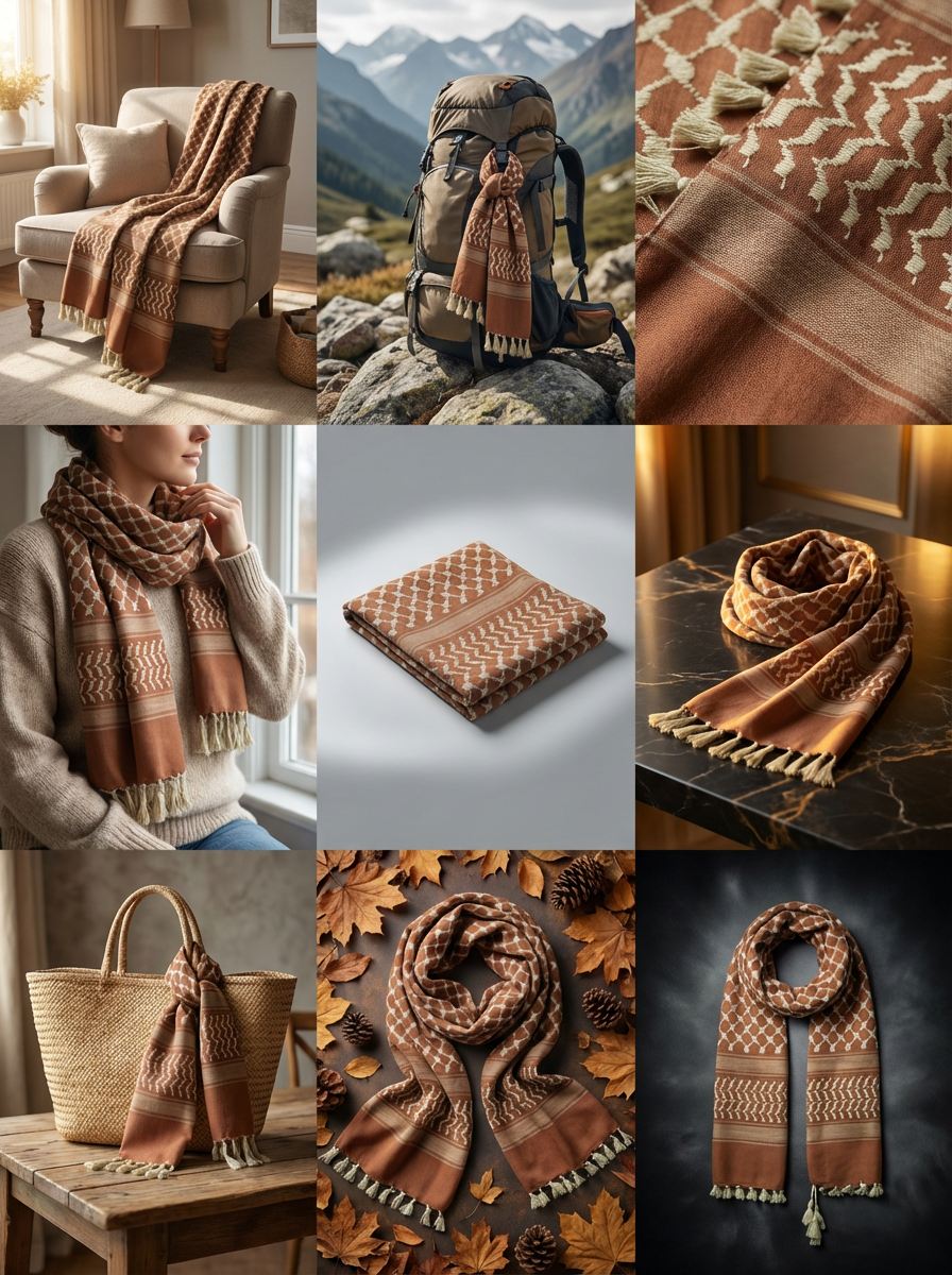 Caribou Keffiyeh Pattern Tassel Scarf