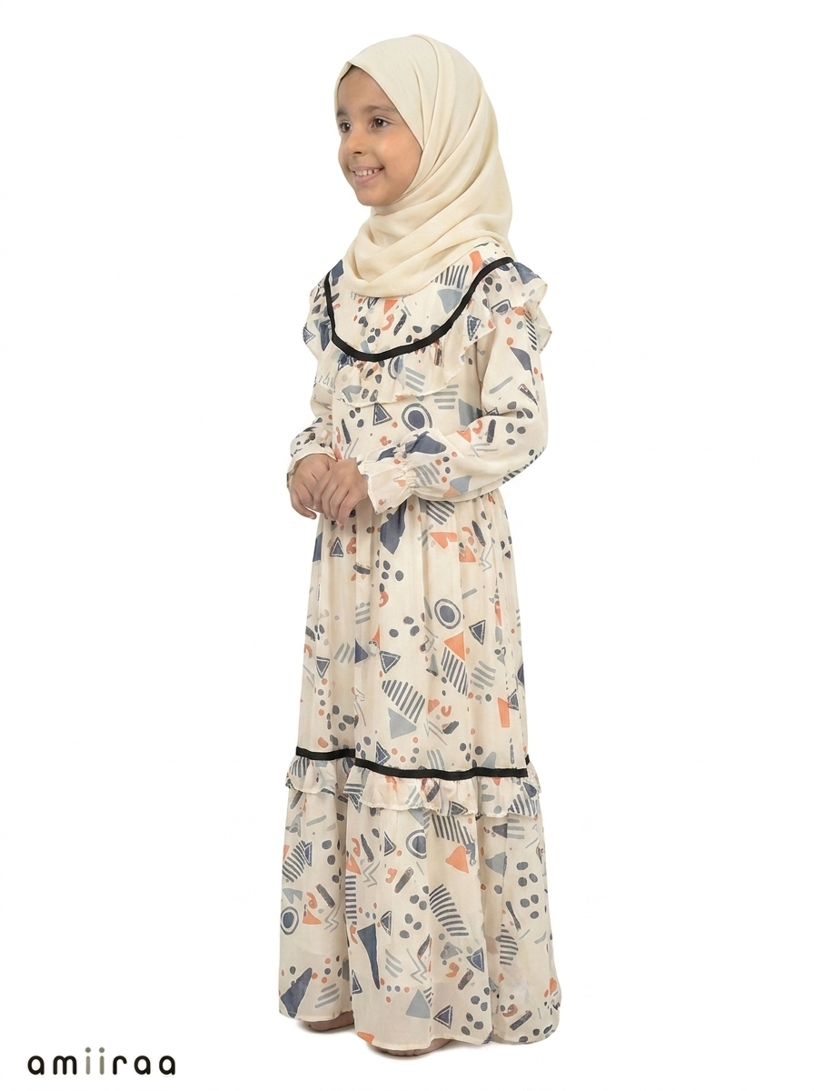 Coronet Blue Girls Abstract Print Frill Maxi Dress