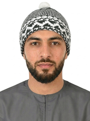 Green & White Pattern Wool Winter Cap