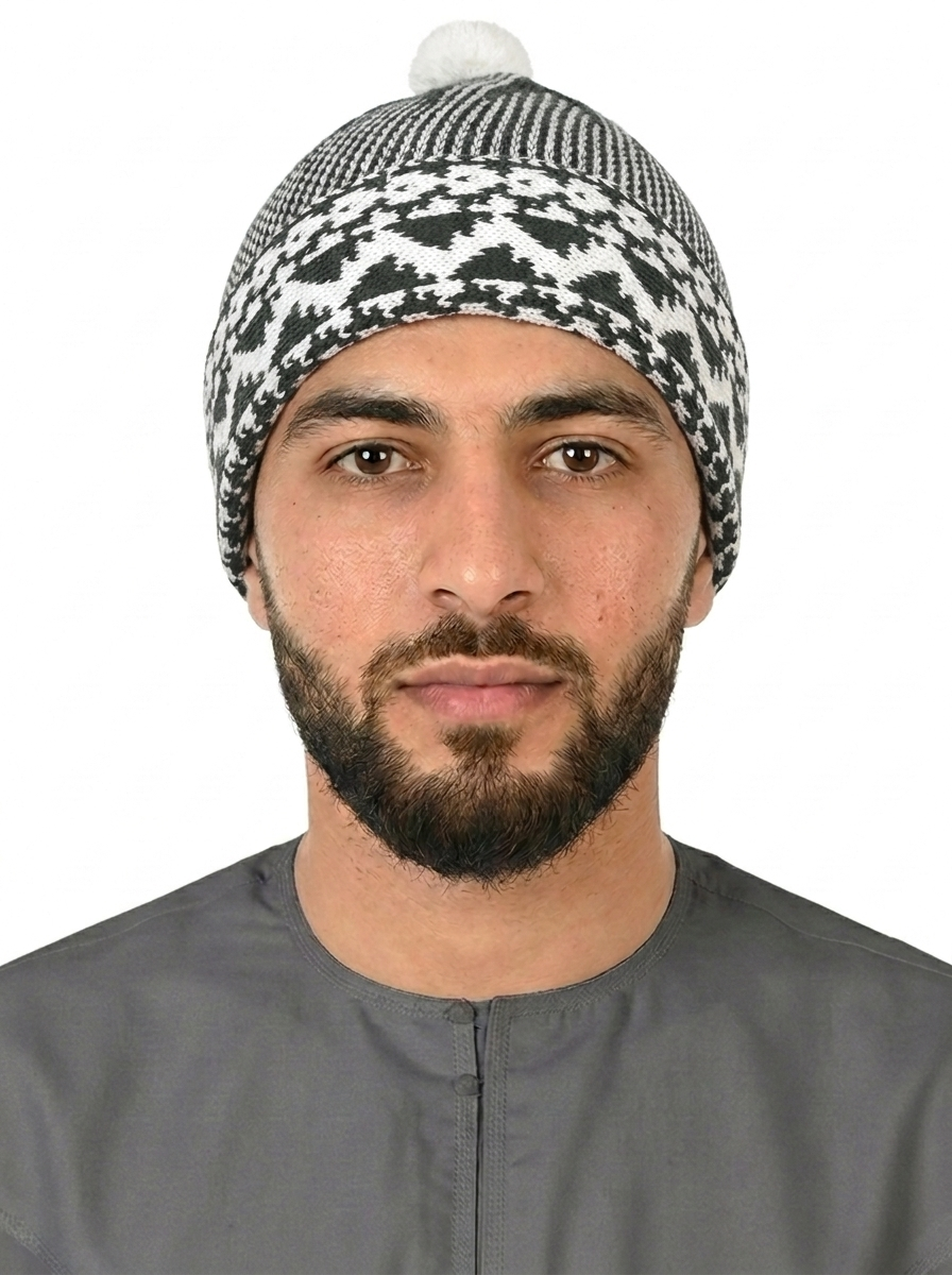 Green & White Pattern Wool Winter Cap