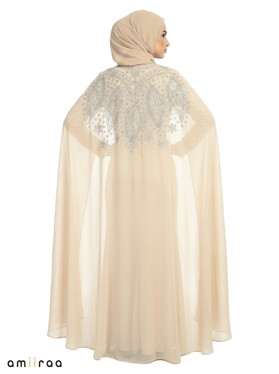 Pelican Elegant Intricate Beaded Front Pattern Open Abaya