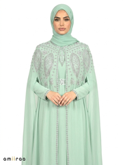 Lichen Elegant Intricate Beaded Front Pattern Open Abaya