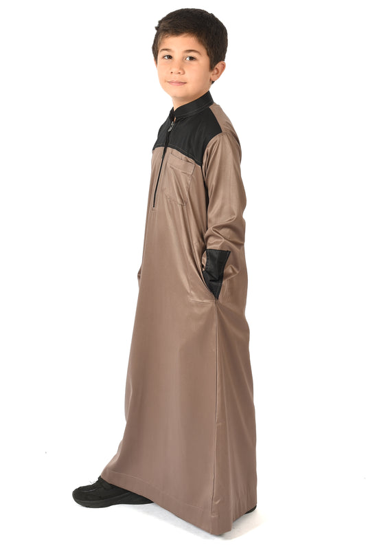 Markim kids sport thobe - brown with black stripe