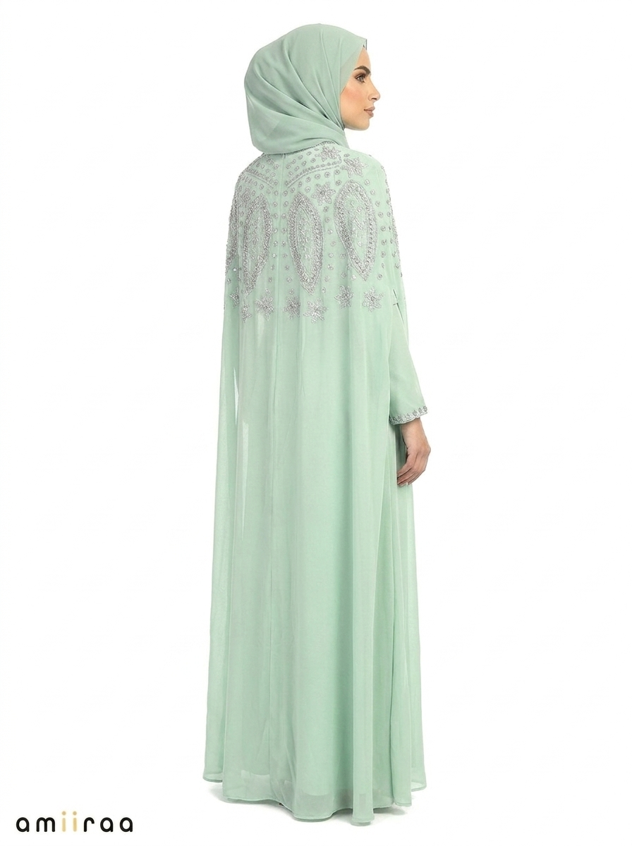 Lichen Elegant Intricate Beaded Front Pattern Open Abaya