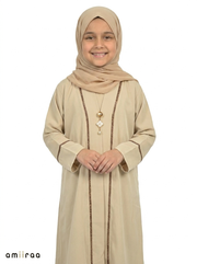 Desert Sage Saudi Abaya with Gold Trim Detailing