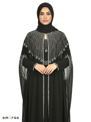 Tap Shoe Elegant Embellished Open Abaya with Sheer Cape