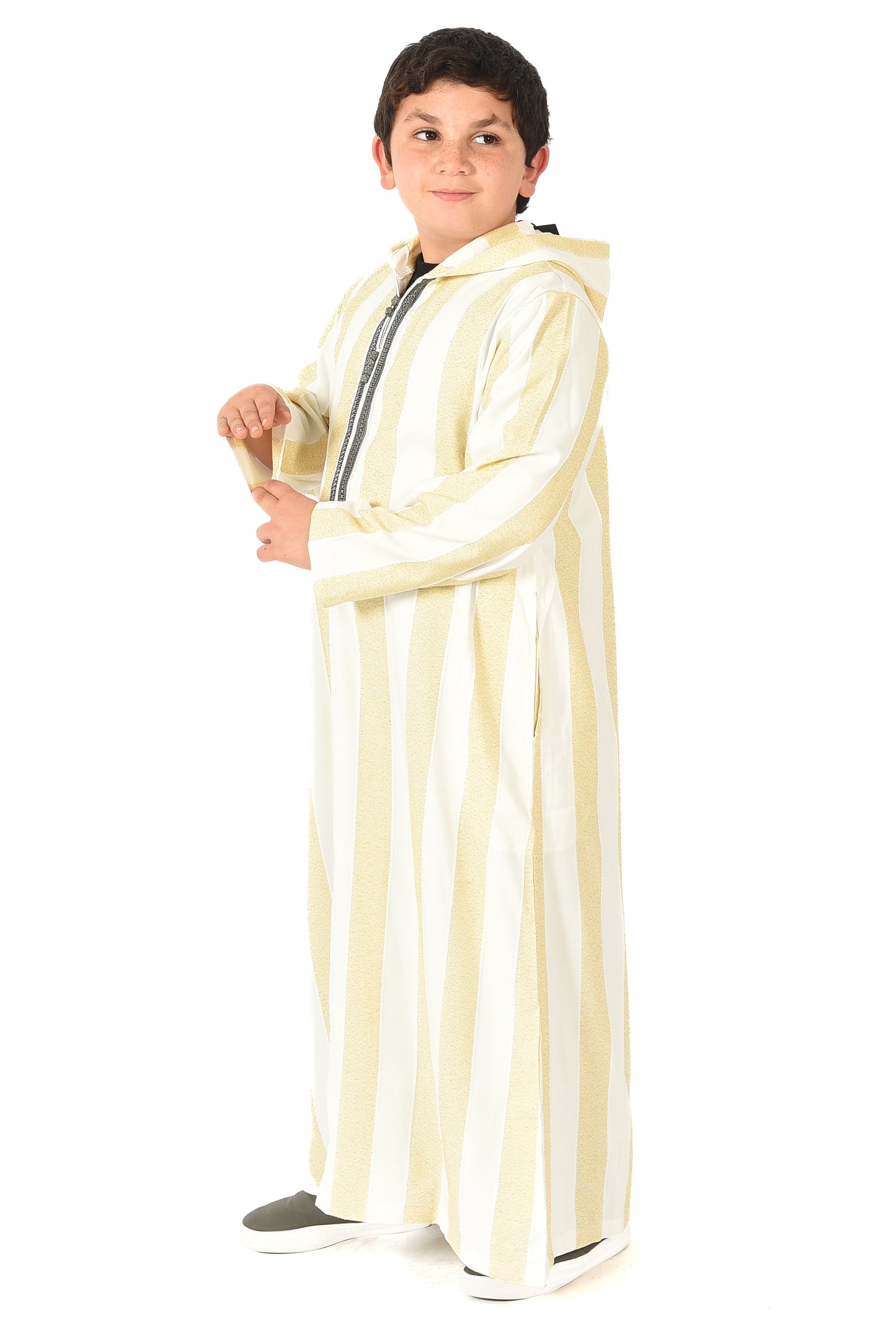 Focha Kids Hooded Thobe - Yellow Striped