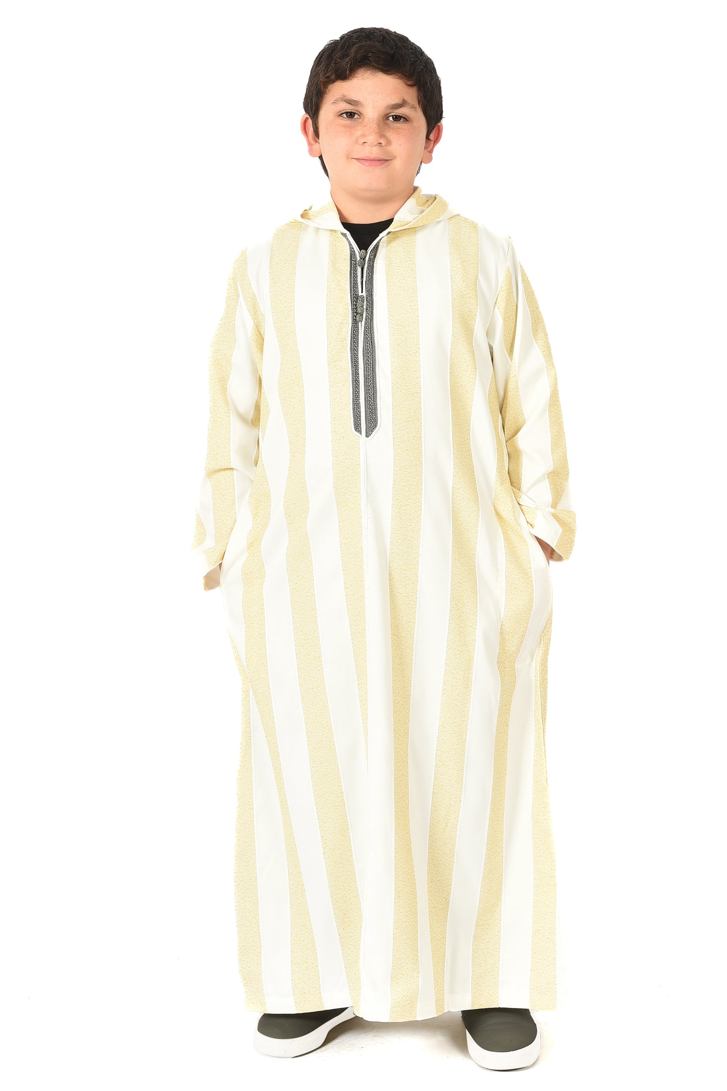 Focha Kids Hooded Thobe - Yellow Striped