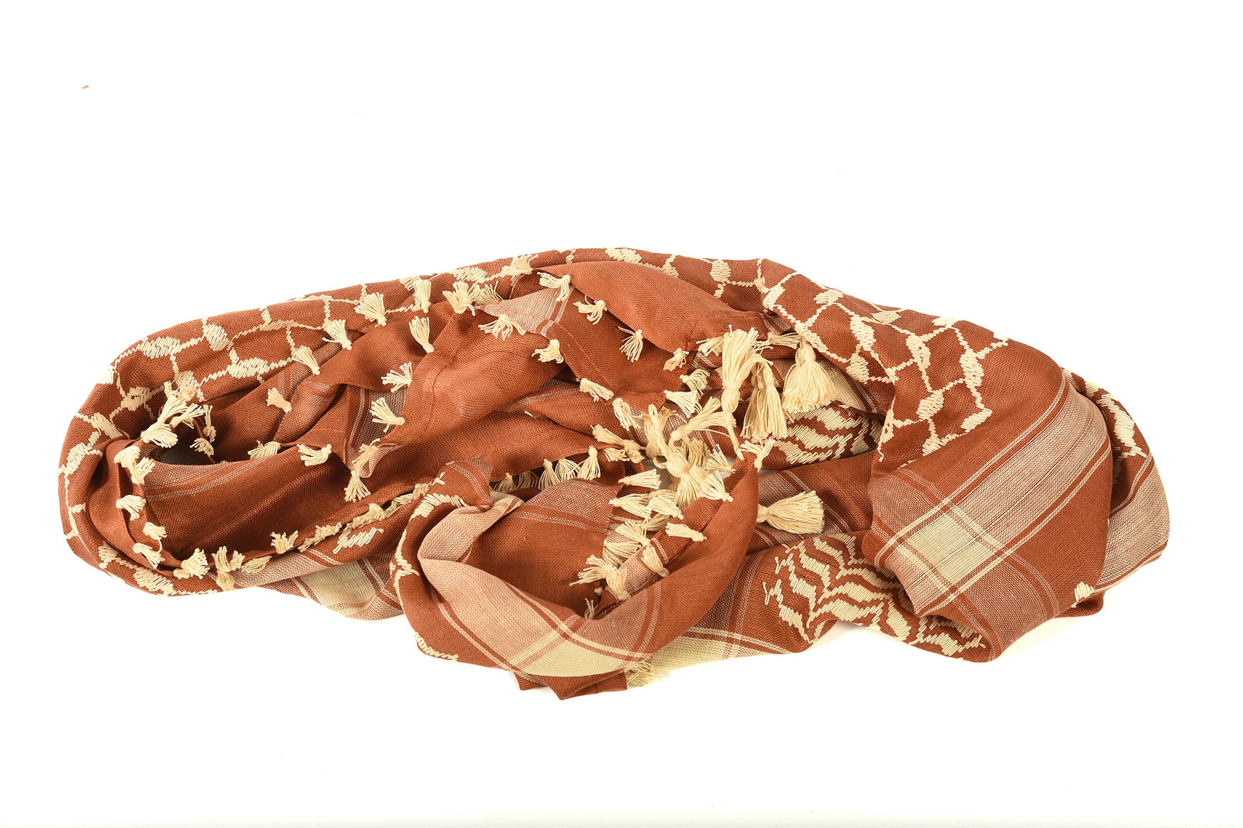 Ginger Bread Keffiyeh Pattern Tassel Scarf