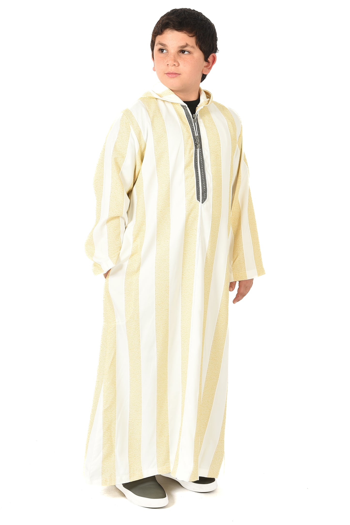 Focha Kids Hooded Thobe - Yellow Striped