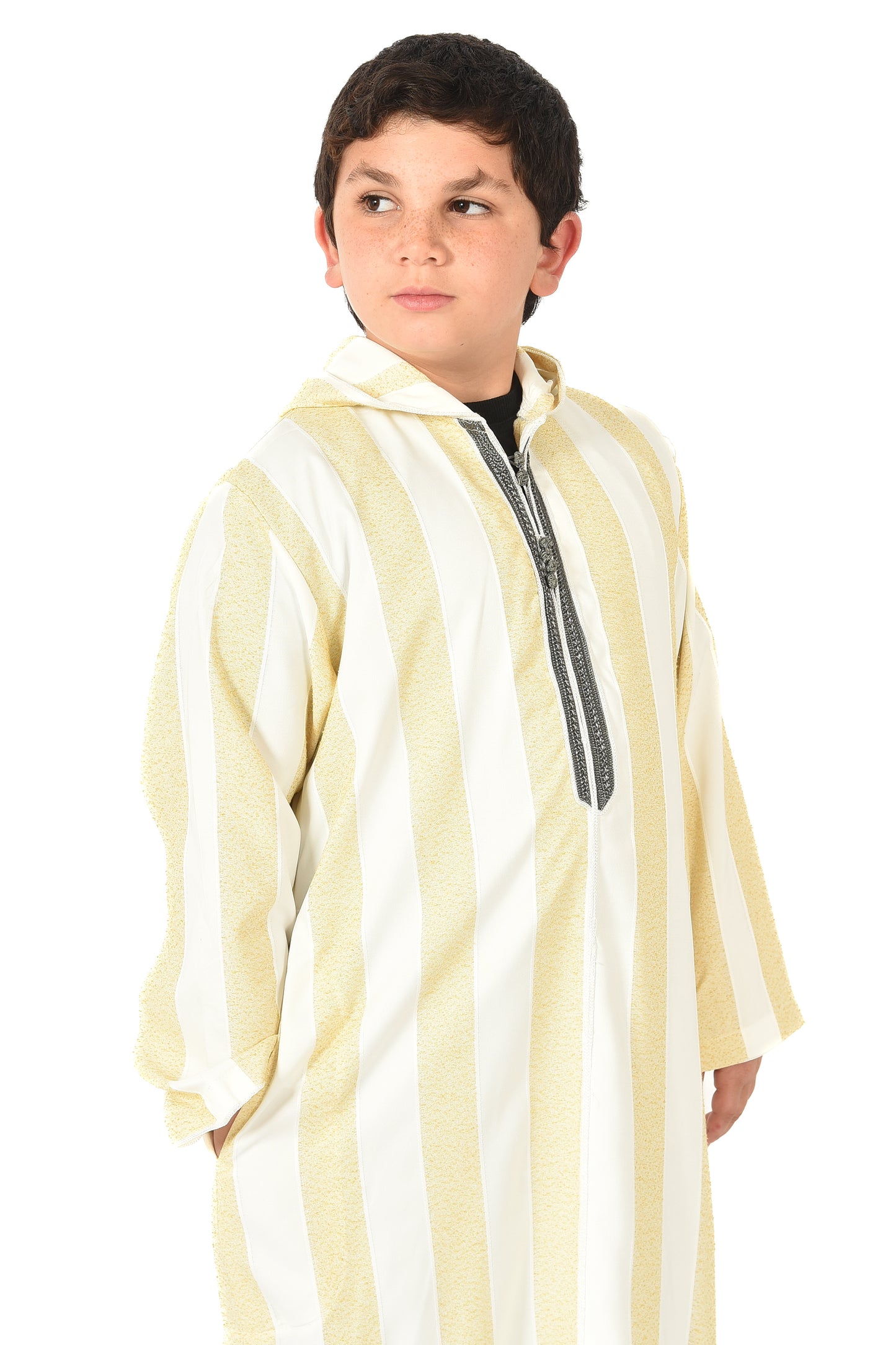 Focha Kids Hooded Thobe - Yellow Striped