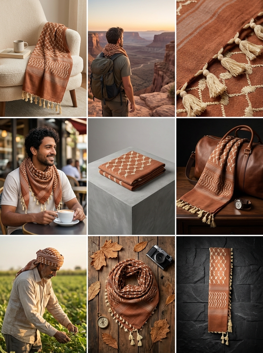 Ginger Bread Keffiyeh Pattern Tassel Scarf