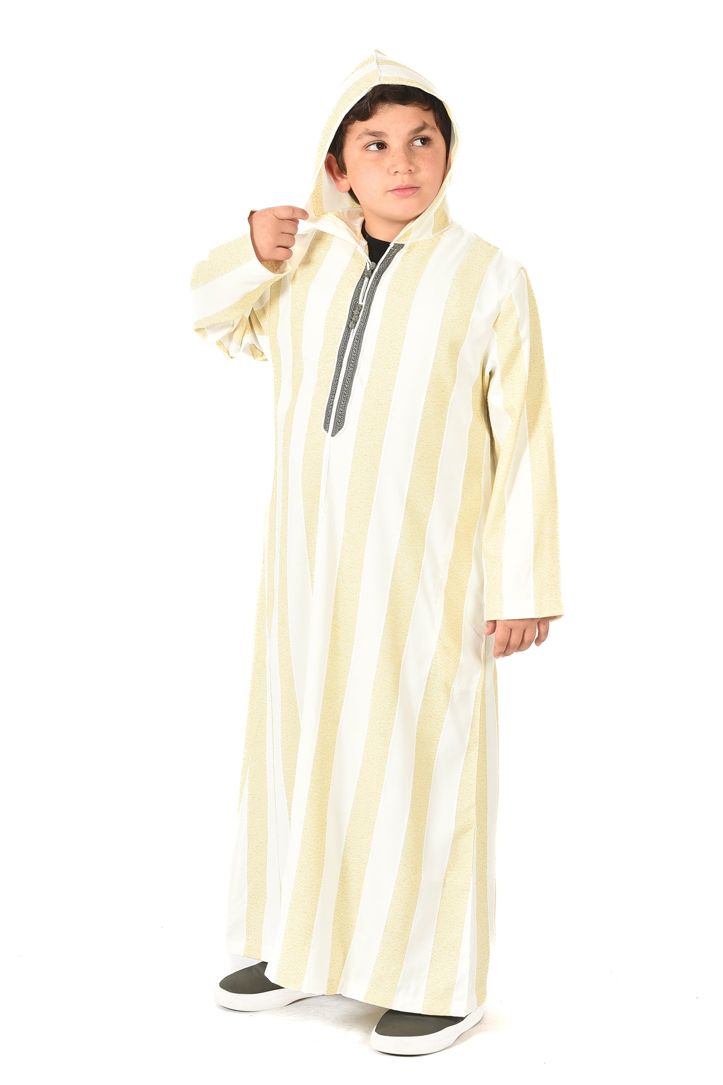 Focha Kids Hooded Thobe - Yellow Striped